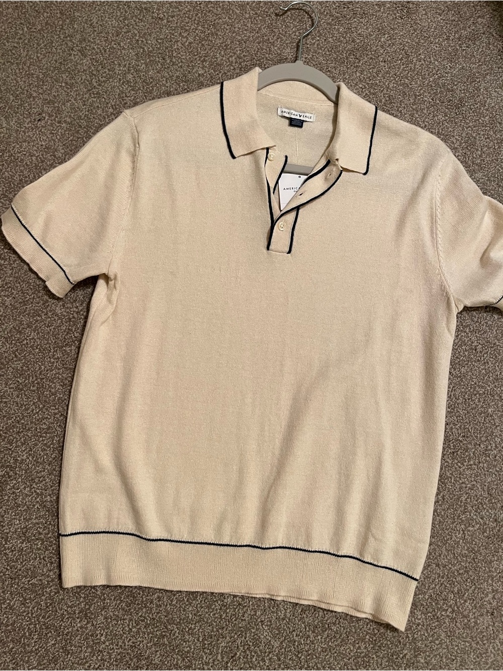 American Eagle Polo Shirt Top 90s East Coast Prep Cream Black Collar Men’s Women